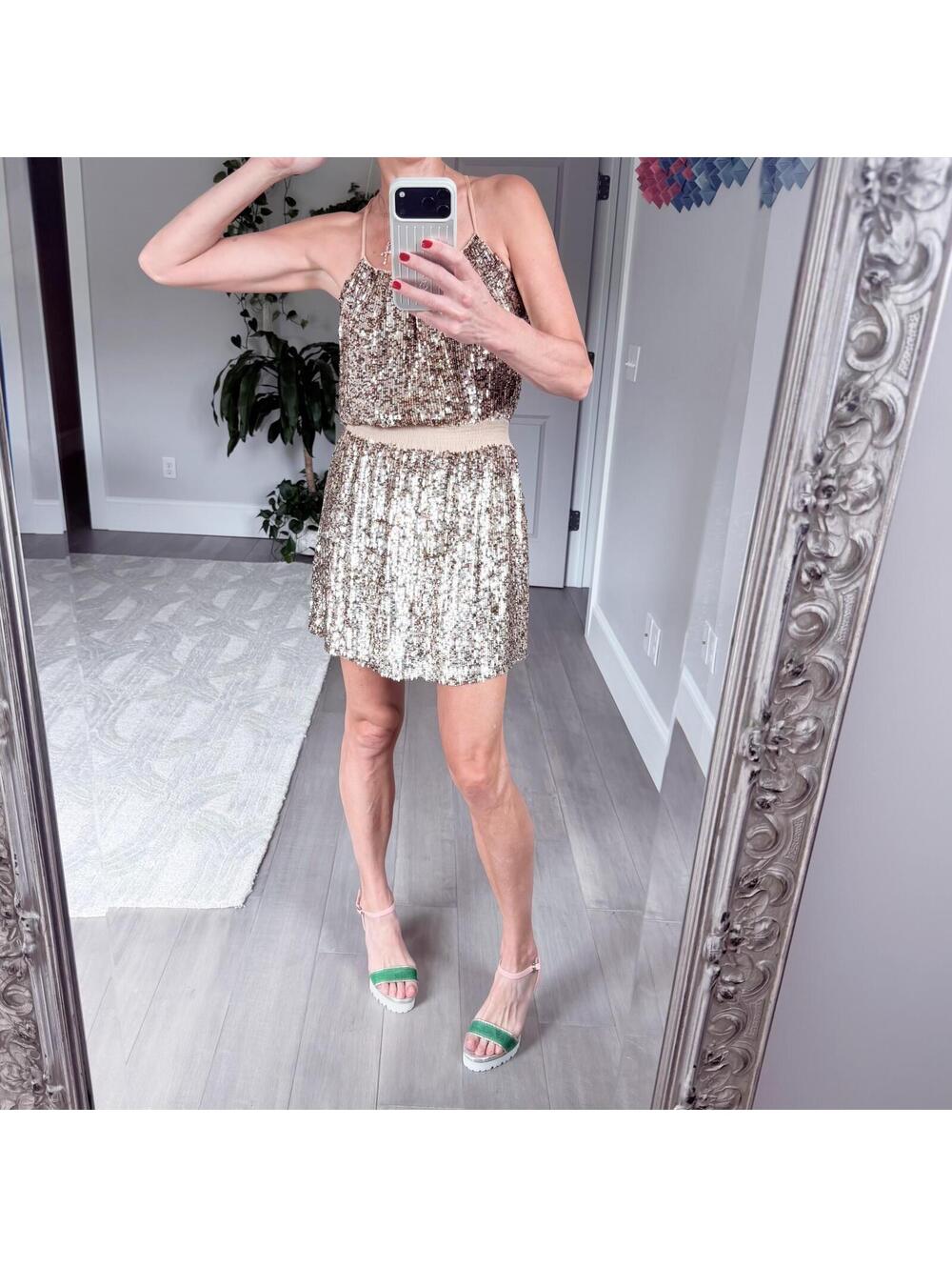 Parker Gold Sequin Halter Mini Dress | Silk Lining